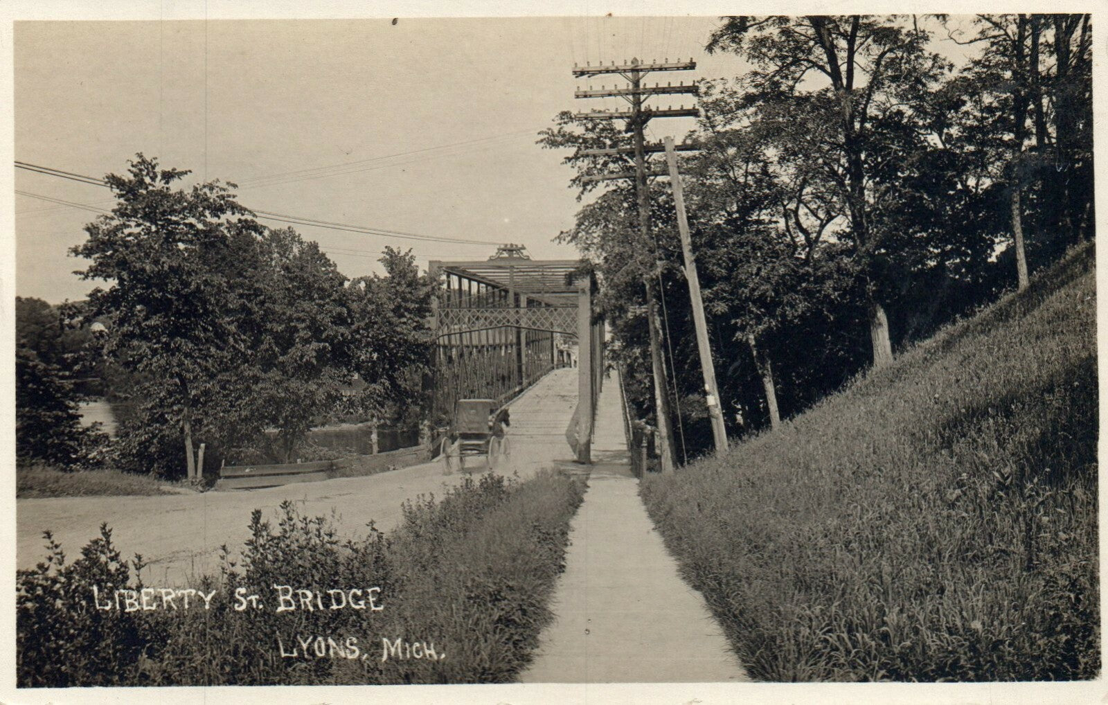 Real Photo Liberty St Bridge Lyons Street Horse and Buggy Michigan MI Postcard