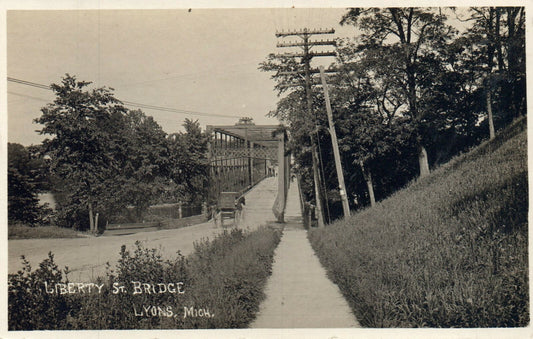 Real Photo Liberty St Bridge Lyons Street Horse and Buggy Michigan MI Postcard