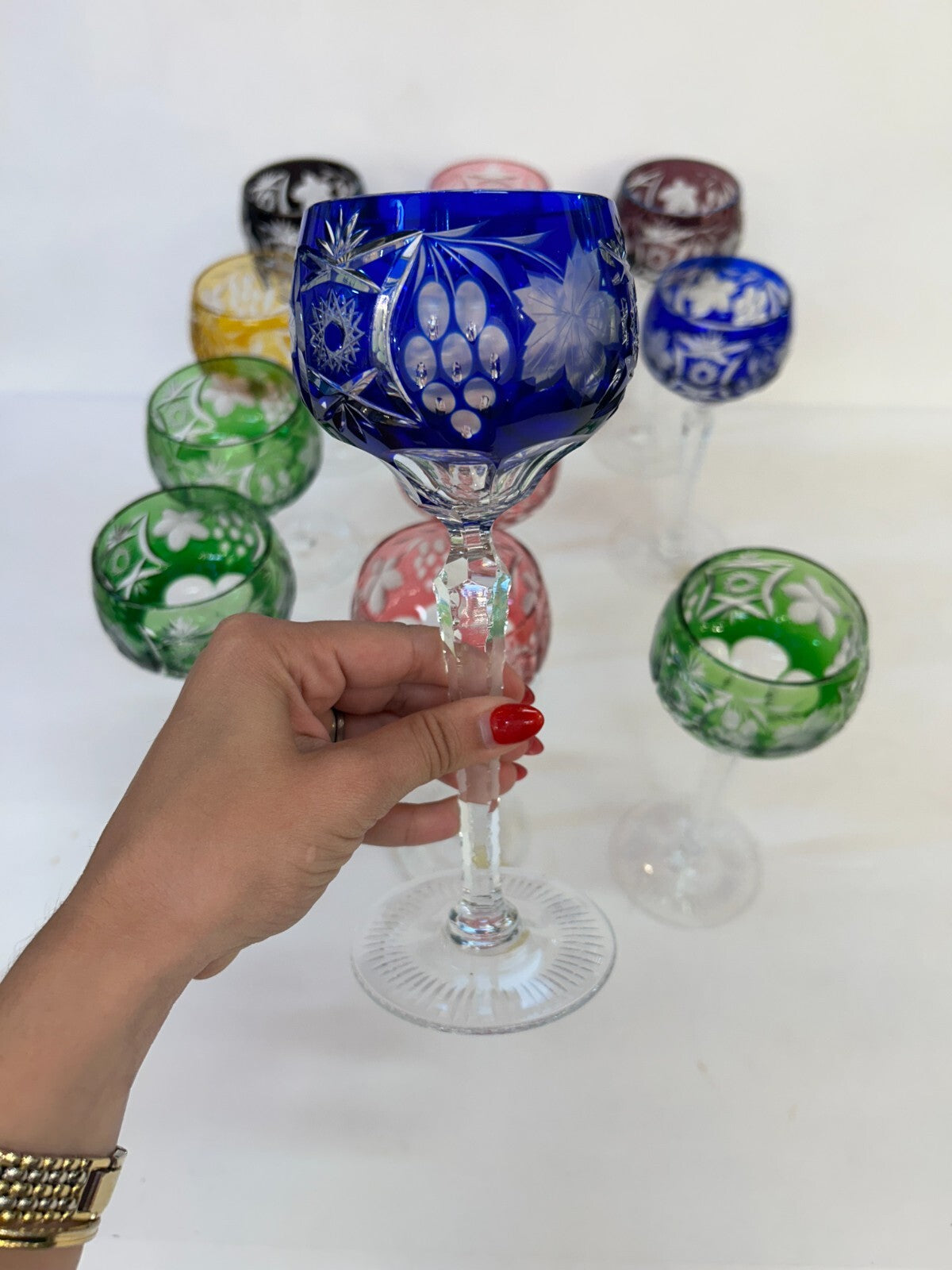 12 NACHTMANN TRAUBE Crystal 8.25 Cut To Clear WINE GOBLET Bohemian Marsala