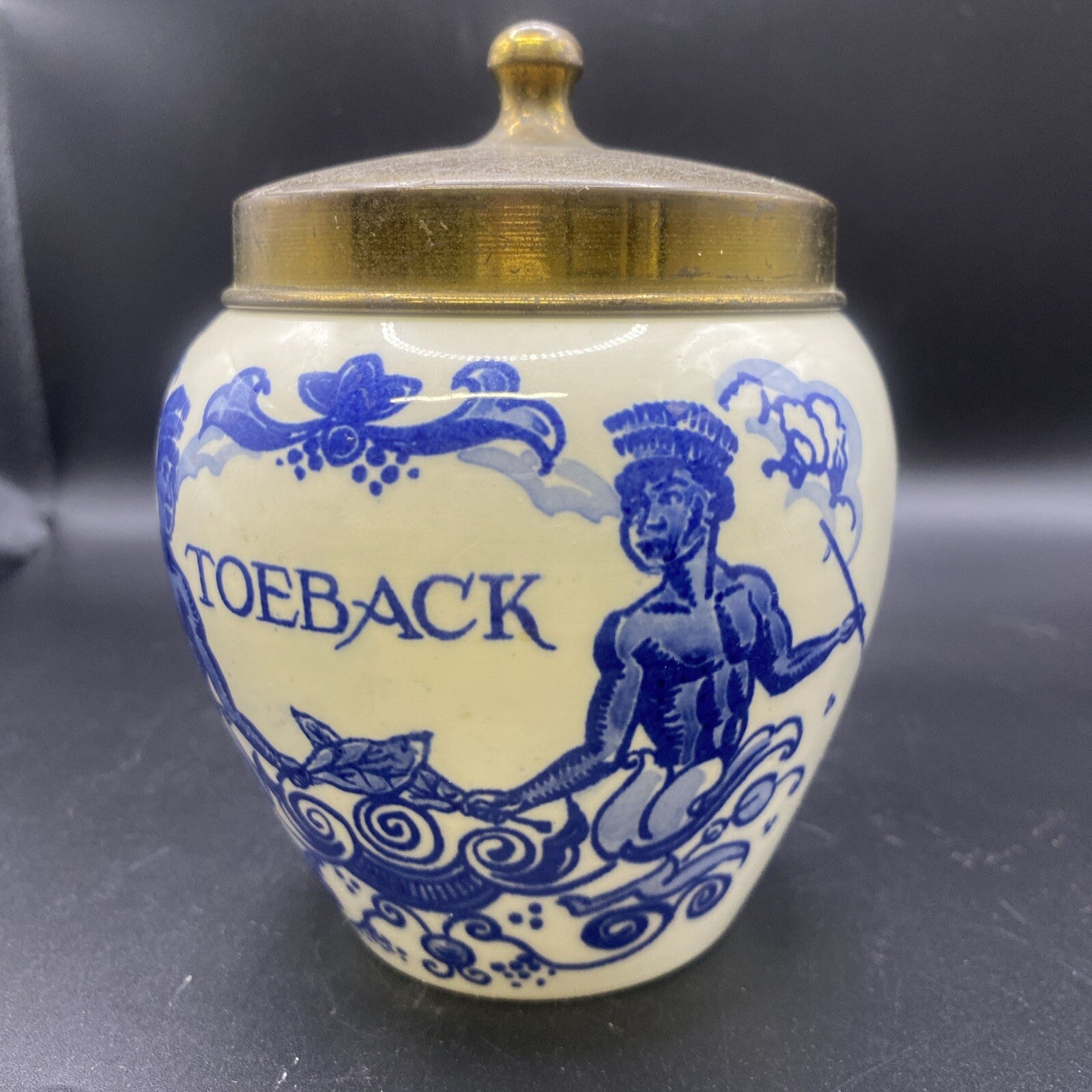 1900's ANTIQUE Little 5.25"  Dutch Delft Tobacco Jar GOEDEWAAGEN DELFTWARE LID