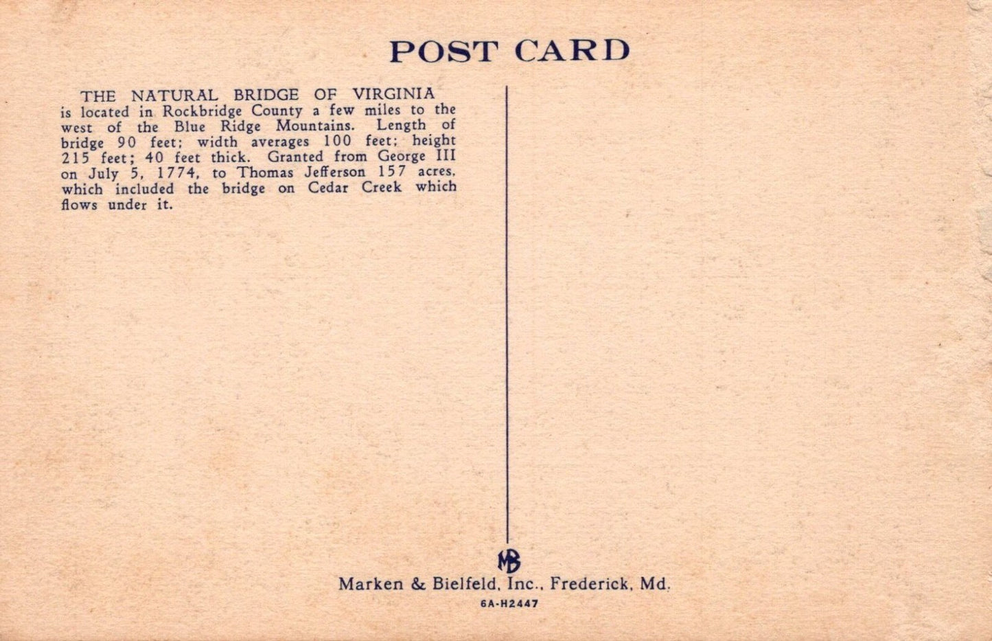 Natural Bridge Hotel 125 Virginia VA  Postcard 6A-H2447