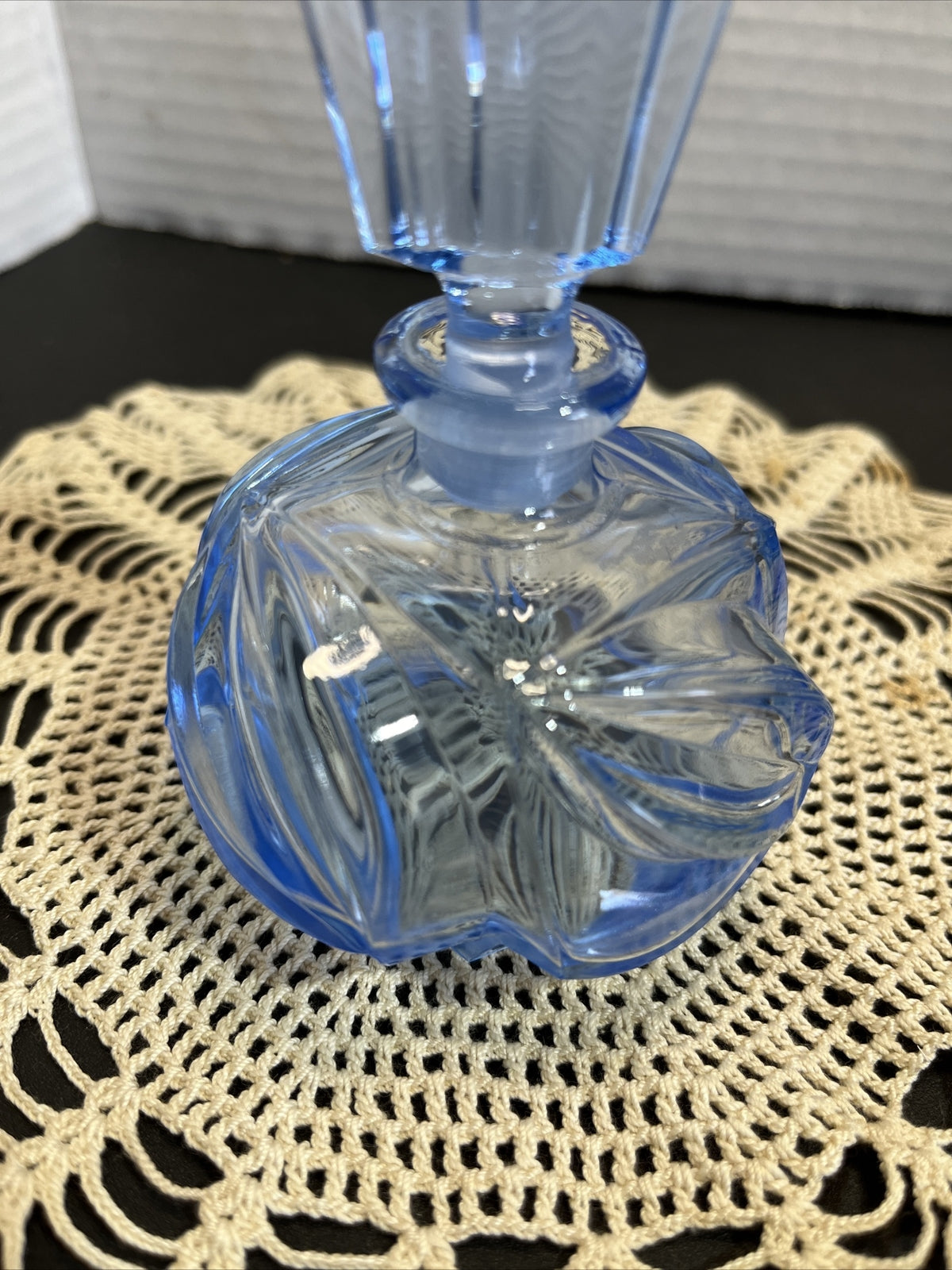 Antique Vintage Glass~German Cut  Blue Perfume Bottle and Stopper
