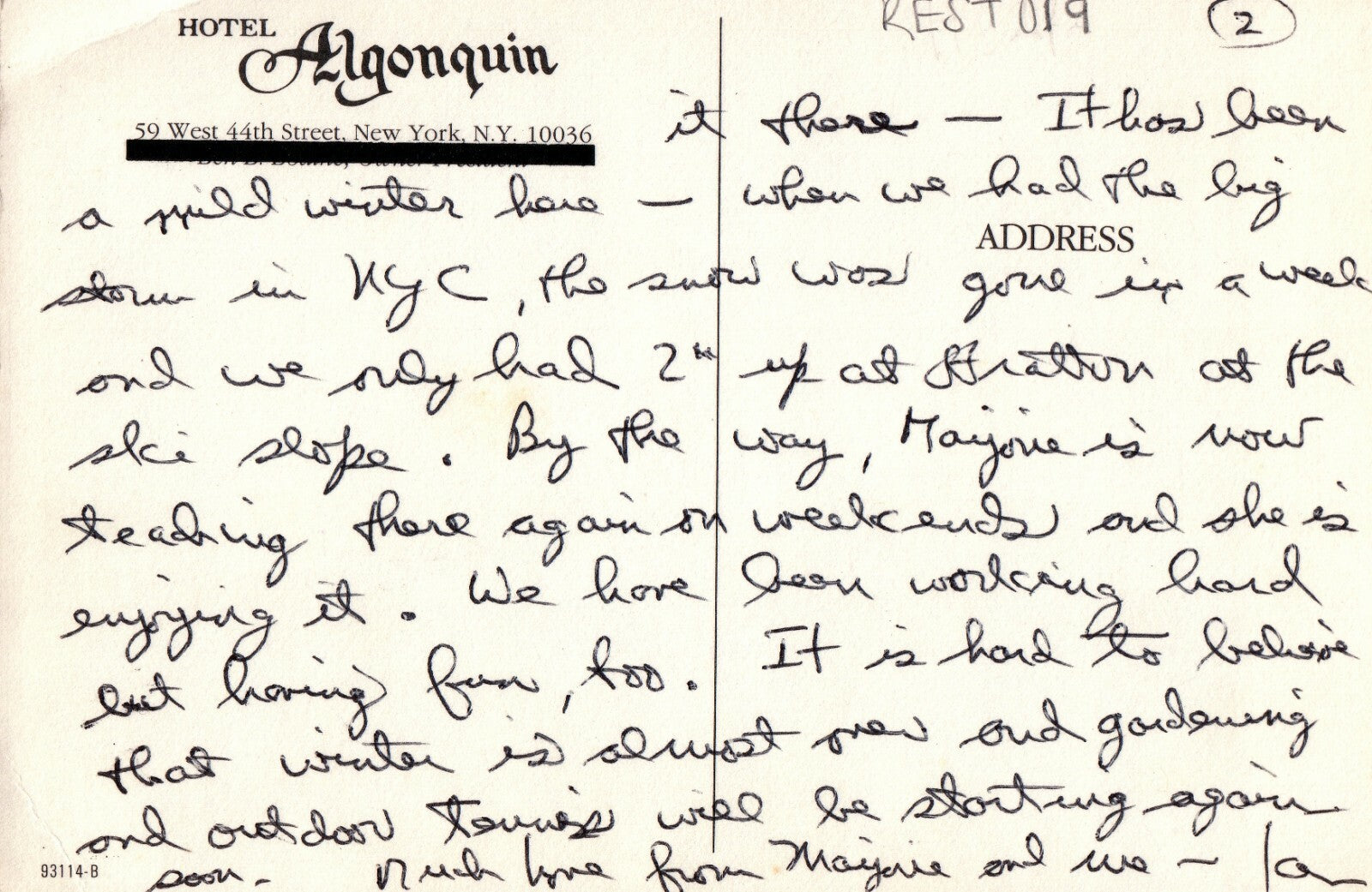 Interior of Hotel Algonquin Restaurant West 44th Street New York NY Postcard