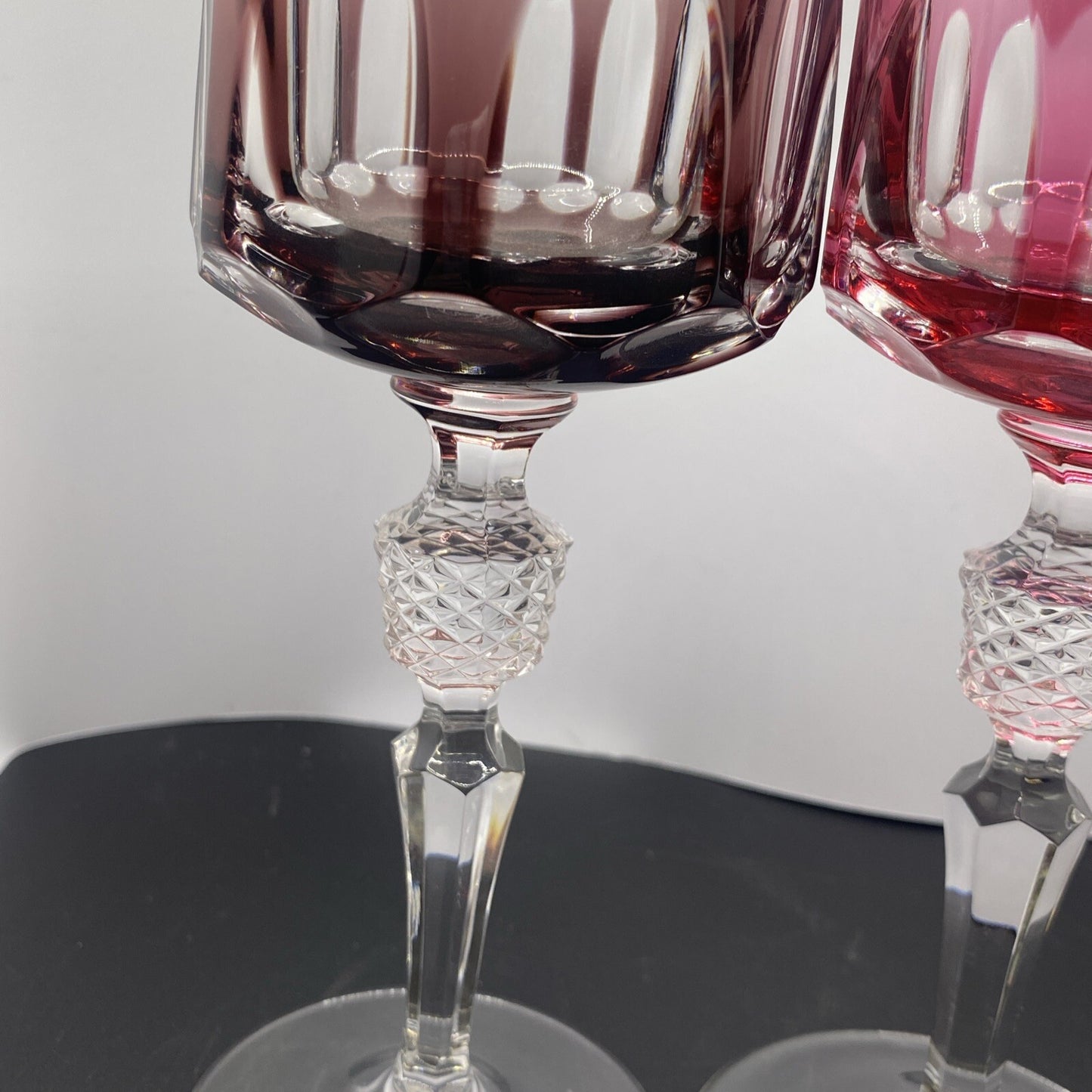 2 NACHTMANN ANTIKA Crystal 8" Cut To Clear WINE GOBLET Bohemian  Pink Amethyst