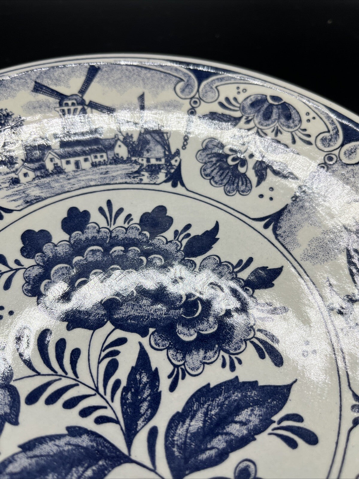 Delft Dutch Blauw Blue and White Floral Plate Signed Hand PaintedMade in Holland