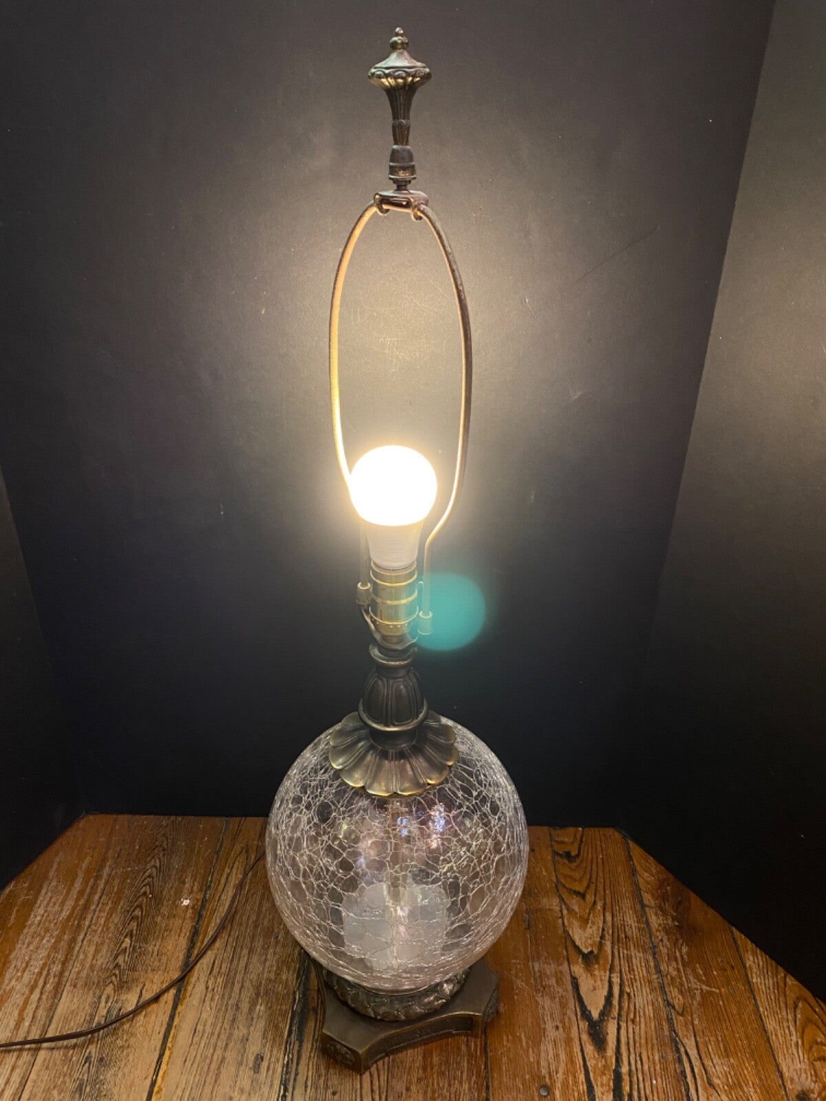 Unbranded Crackled Glass Ball Table Lamp Copper Vintage MCM Boho Retro Glam