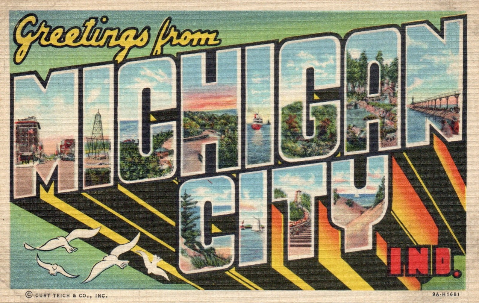 Large Letter Greetings From Michigan City Indiana Postcard