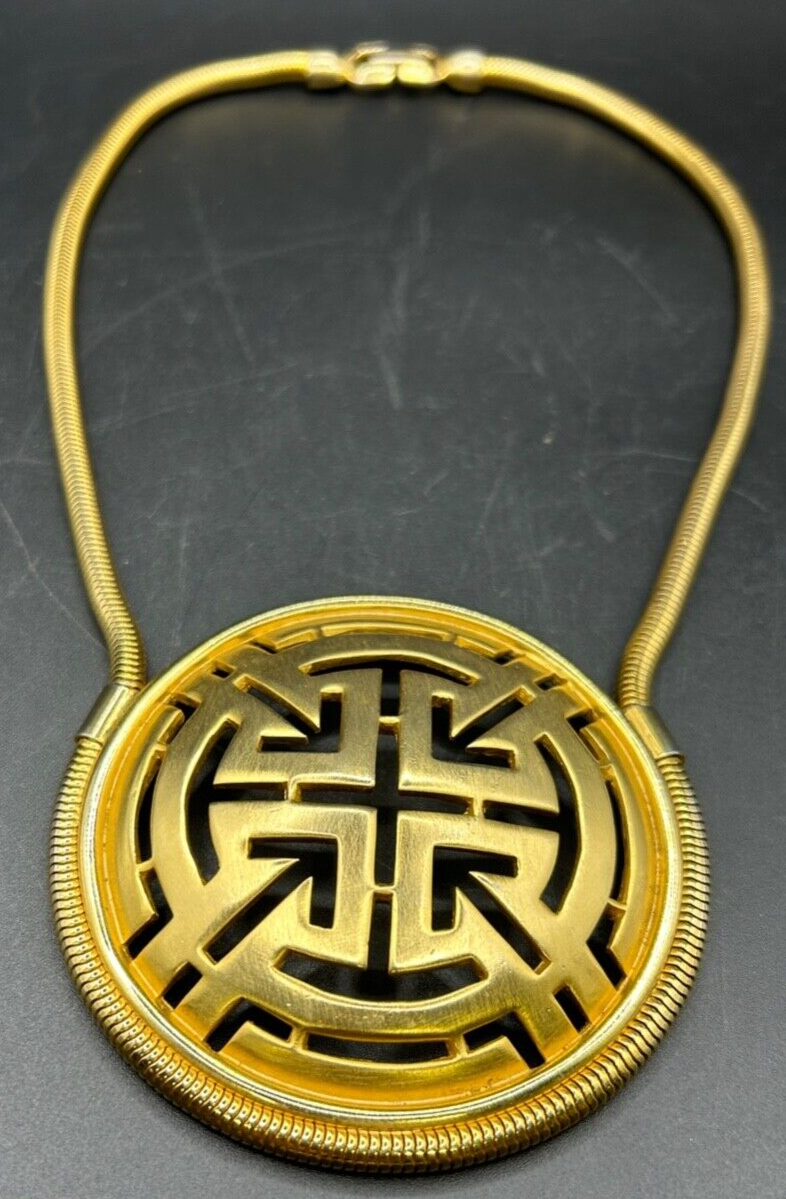 Vintage 1970's Gold Tone Pierre Cardin Greek Key Necklace 18"