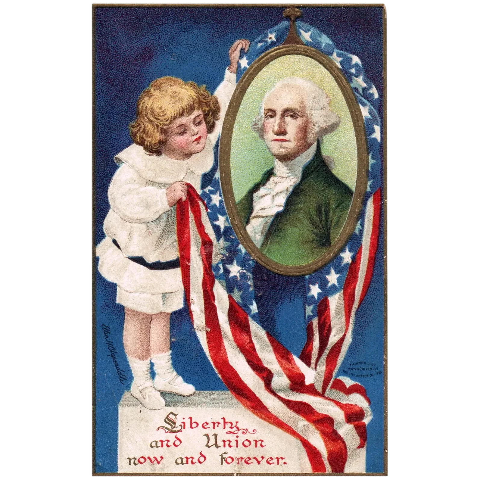 Liberty & Union Now & Forever Little Girl & George Washington Patriotic Postcard