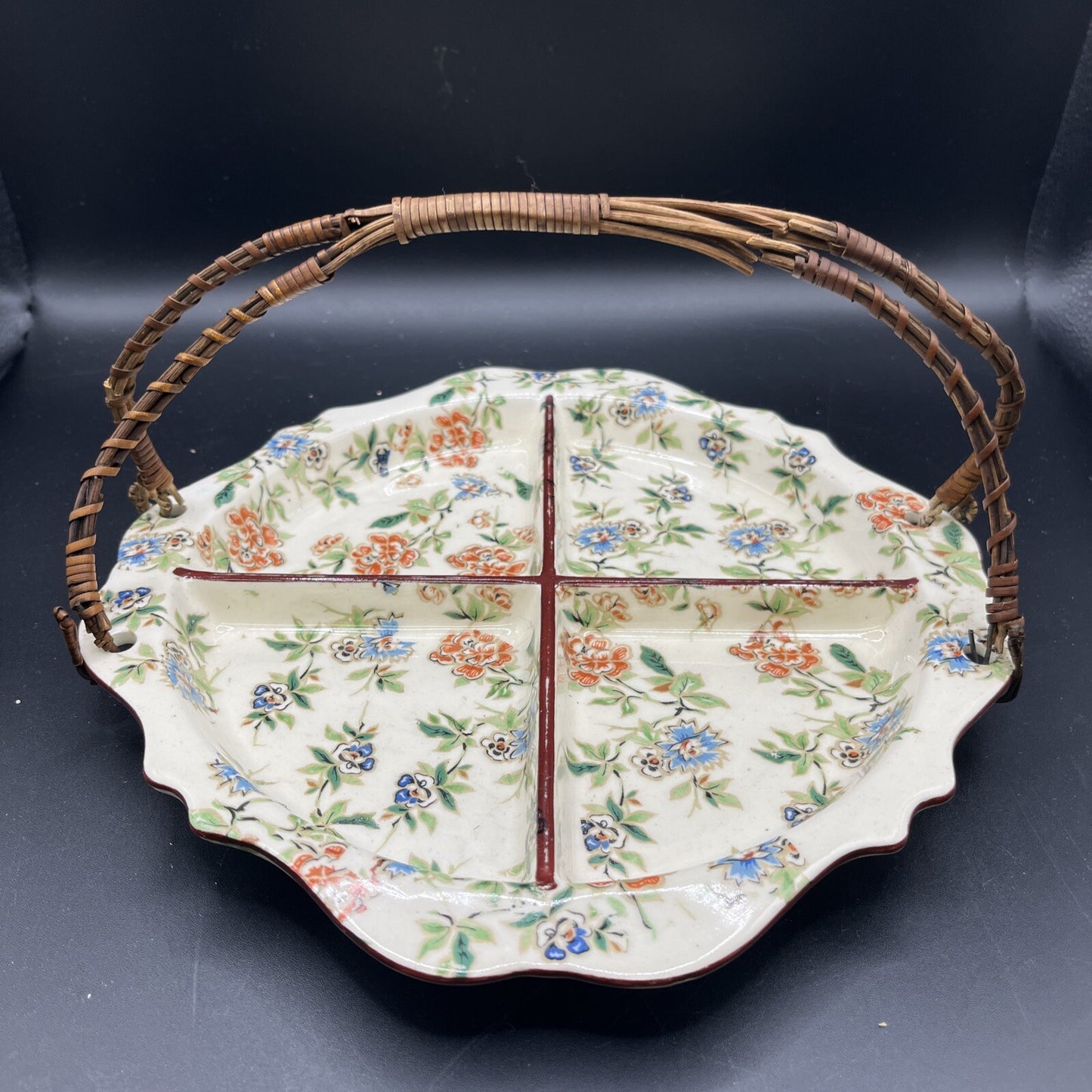 Vintage Erphila “Eton” Pattern  - Handled Divided Dish - Czechoslovakia 9” RARE