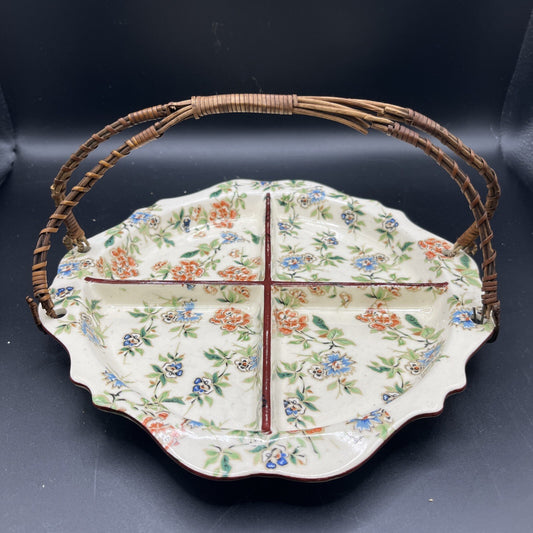 Vintage Erphila “Eton” Pattern  - Handled Divided Dish - Czechoslovakia 9” RARE