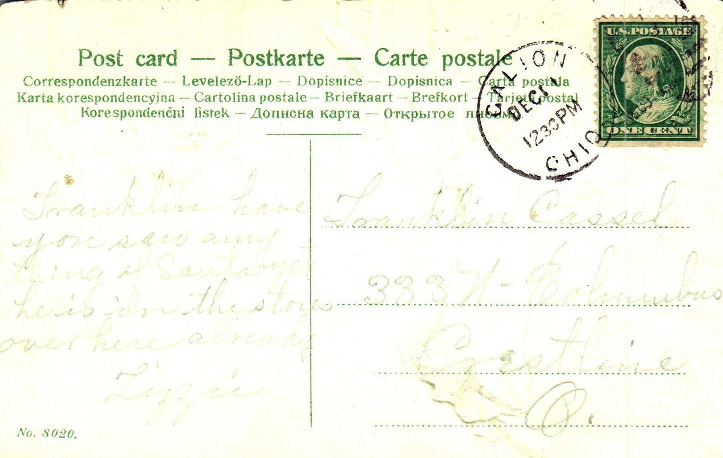 Christmas Greetings Angel in the Woods with Deer Angel Christmas Postcard