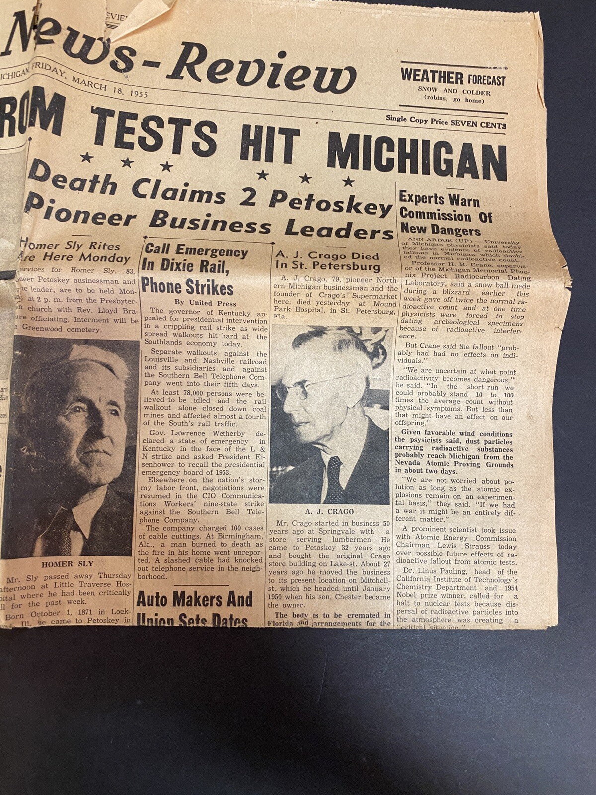 1955 Radioactive Dust From Tests hit Michigan Petoskey News review Newspaper