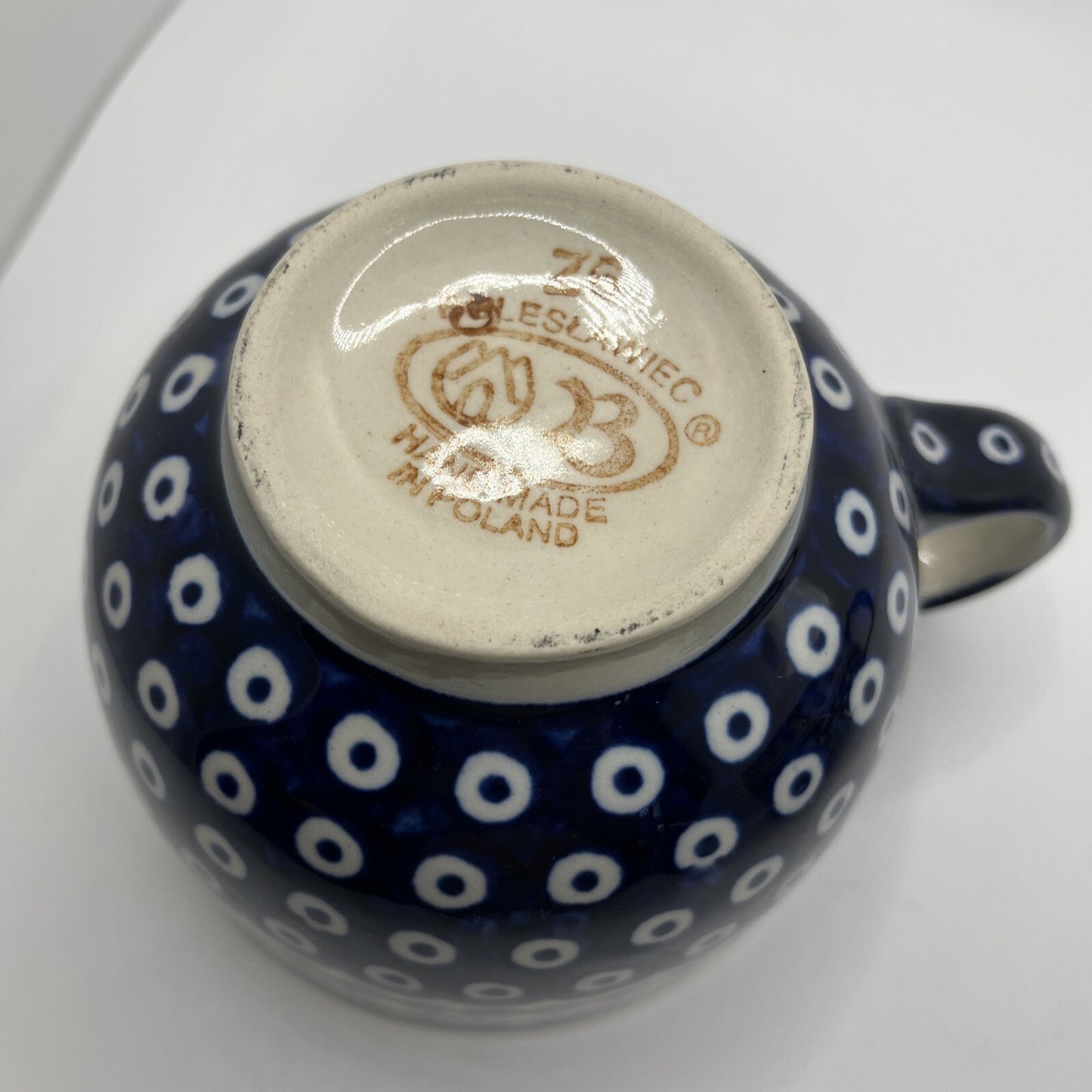 Polish Pottery Boleslawiec Large Blue Latte Cup Mug  18 Oz