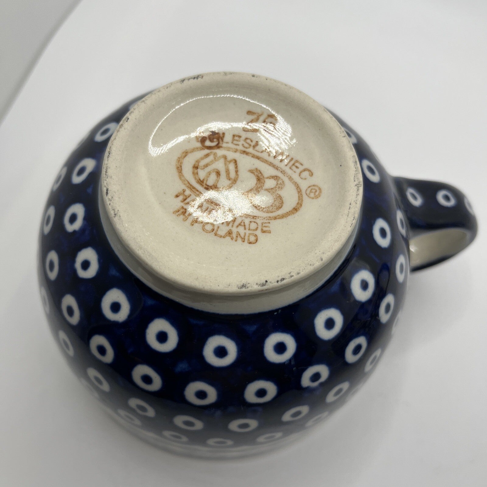 Polish Pottery Boleslawiec Large Blue Latte Cup Mug  18 Oz