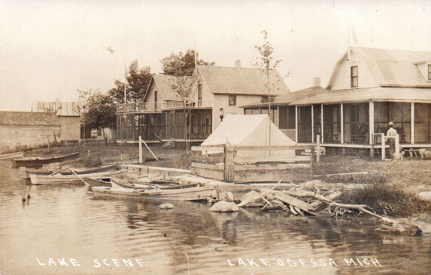 Real Photo Lake Scene in Lake Odessa Michigan Mich Postcard