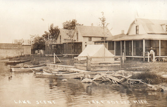 Real Photo Lake Scene in Lake Odessa Michigan Mich Postcard