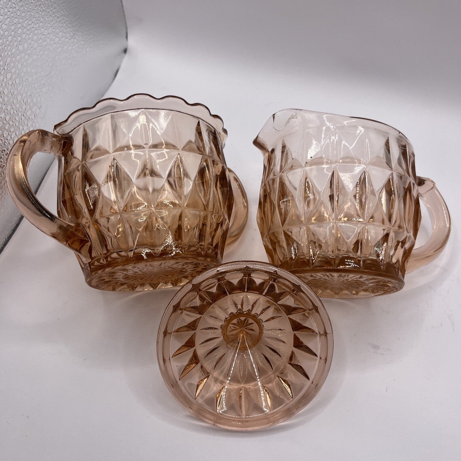 Vtg Pink Depression Glass Windsor Sugar Bowl With Lud Diamond