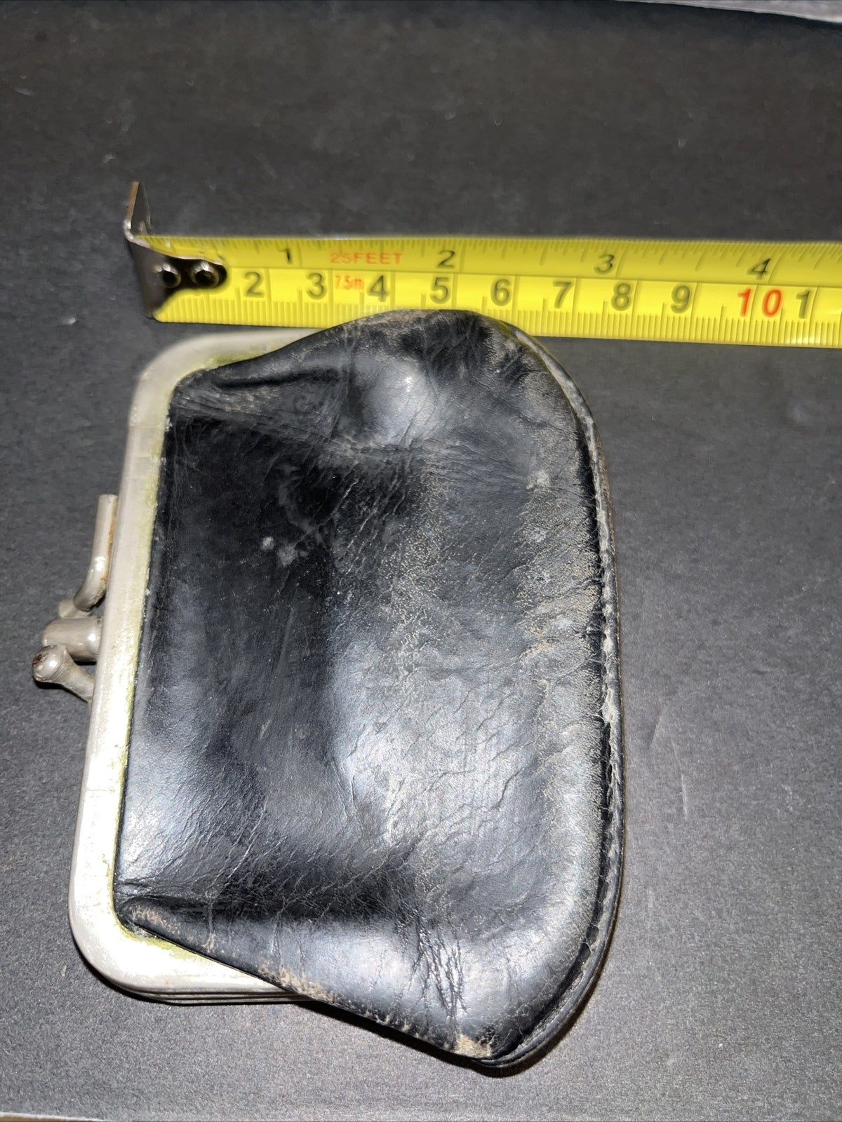 Vintage Coin Purse Black Leather Tiny KissLock Coin Purse