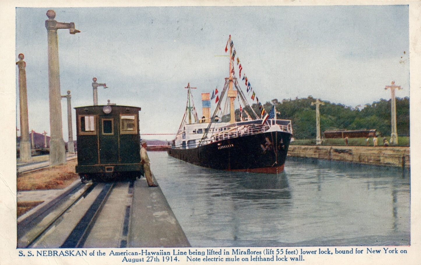 SS Nebraskan American Hawaiian Line Steam Boat August 1914 New York Postcard
