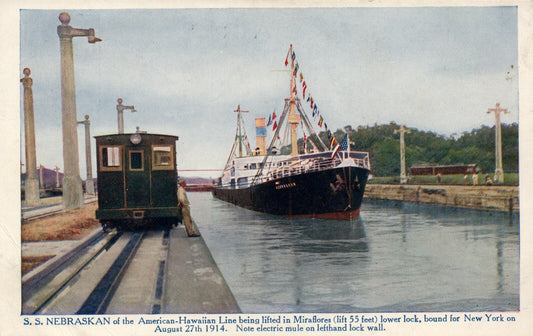 SS Nebraskan American Hawaiian Line Steam Boat August 1914 New York Postcard