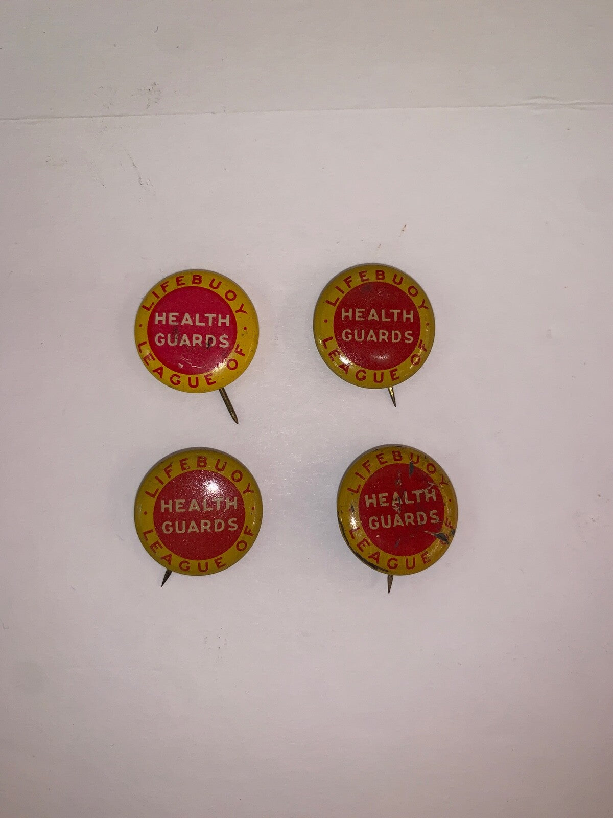 Lot of 4 Vintage Life Buoy League of Health Guards 7/8" Litho Pinback