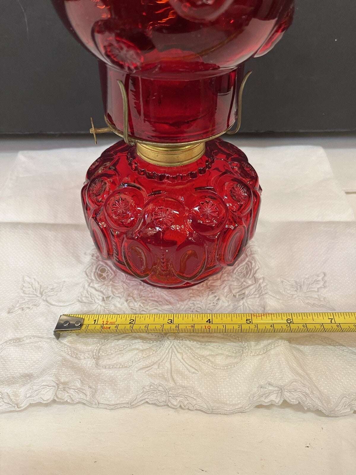 LE Smith Moon and Star Ruby Red Glass Oil Lamp