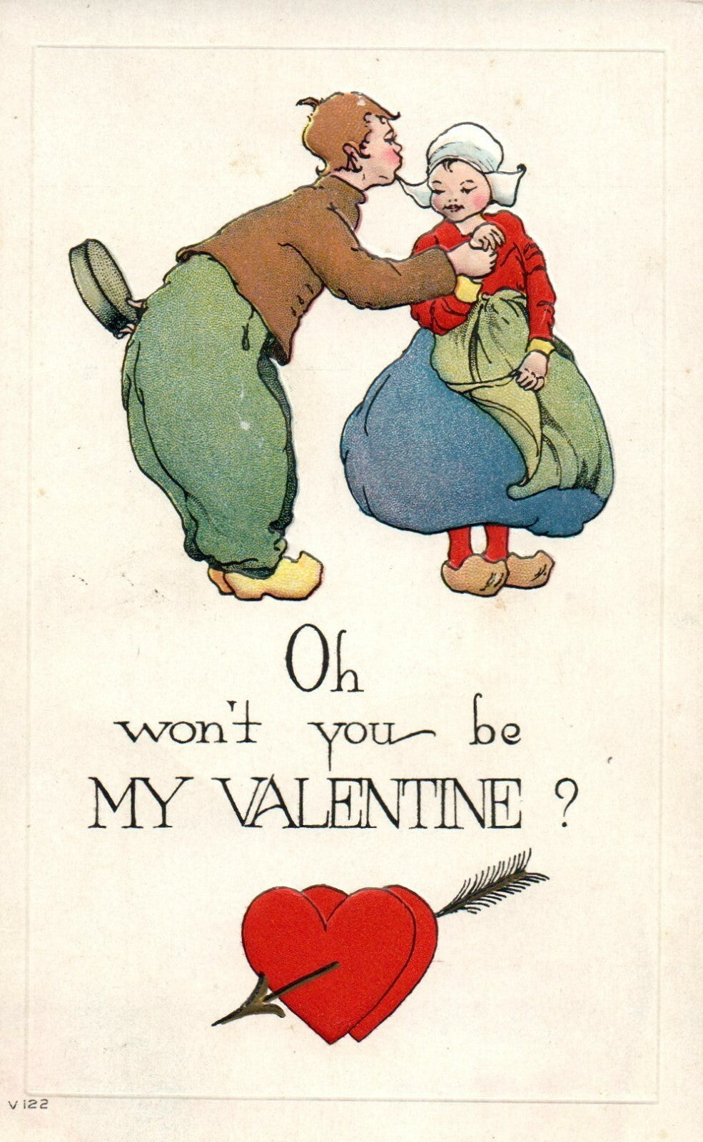 V122 Man Asking Woman To Be His Valentine Gold Valentines Postcard