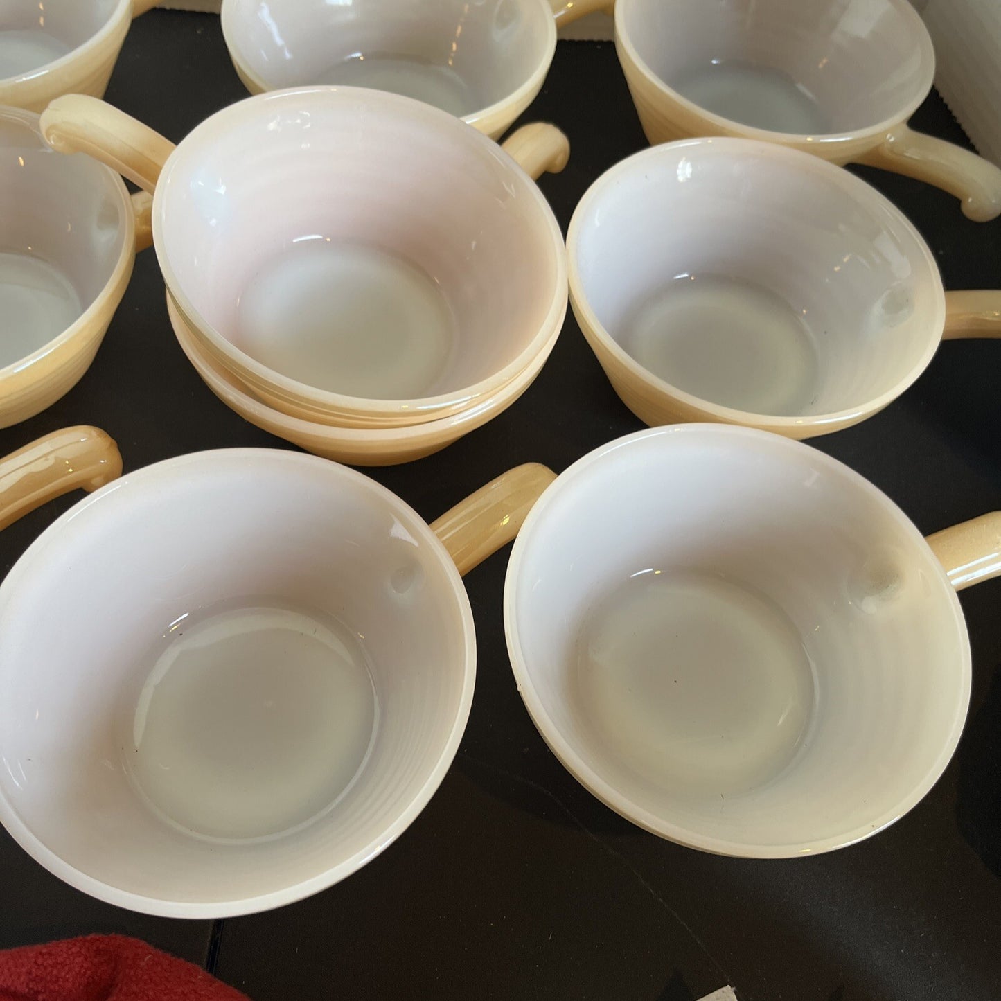 Fire King Iridescent Peach Luster Beehive Oven Ware Bowl w/Handle Vtg USA (10)