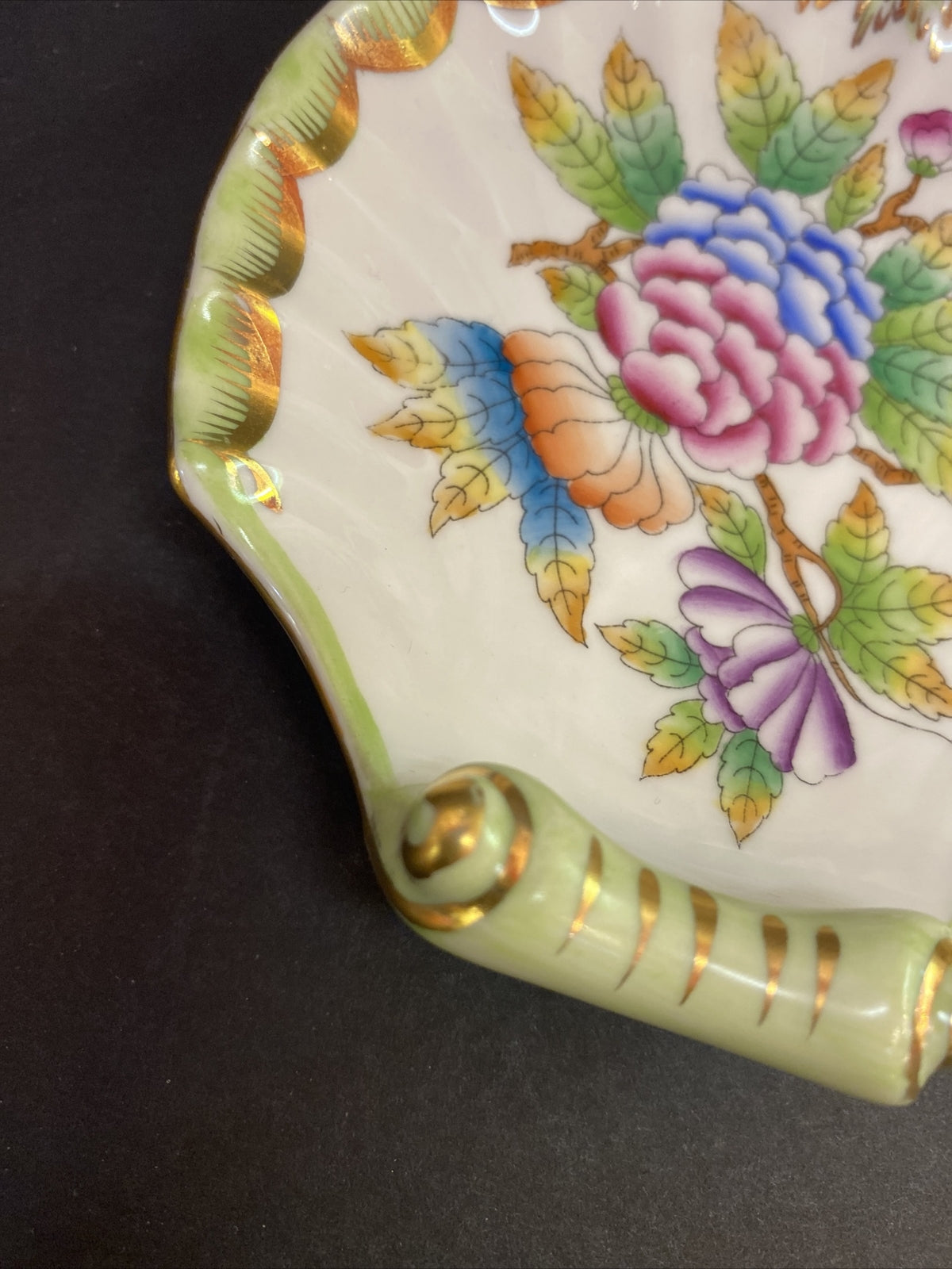 Lot of 2 Herend Queen Victoria Peony Shell Dish Hungary Toothpick Holder 1839