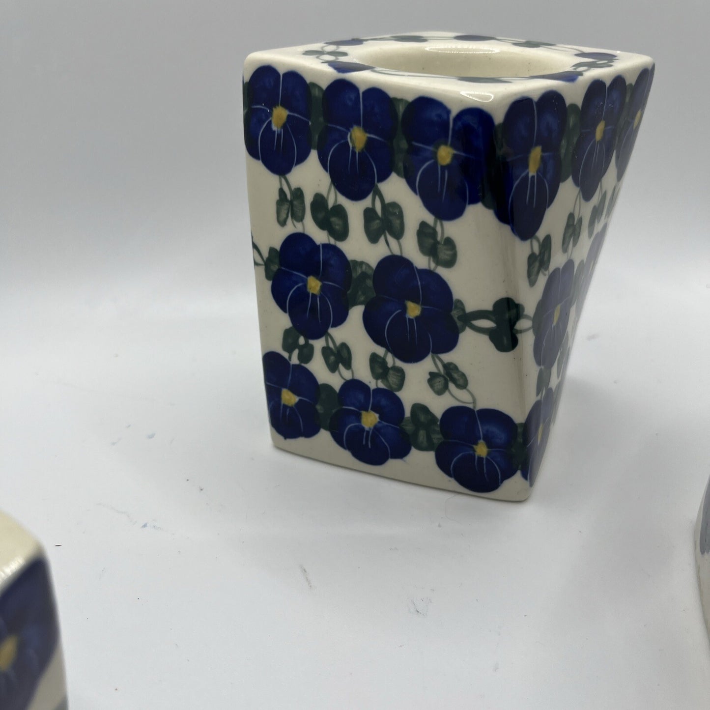 Polish Pottery Candle Holders Wild Blueberry Artistic Ceramics Set Of 3