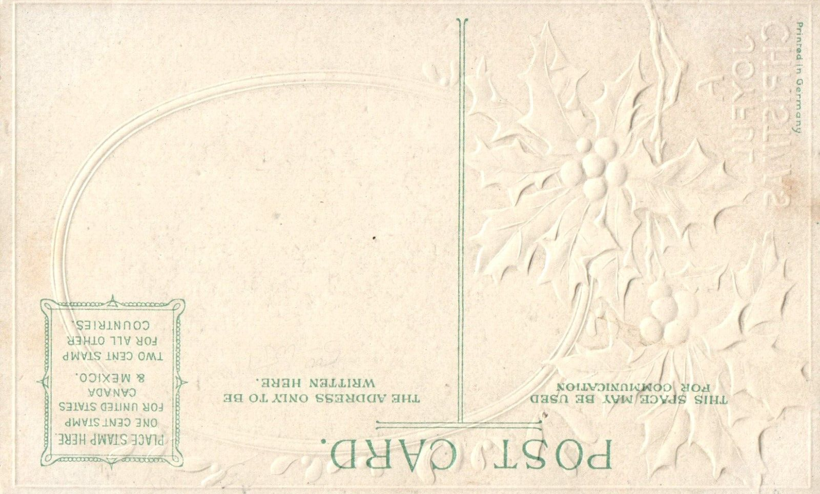 Embossed Shimmery Santa Claus Delivering Presents with Holly Christmas Postcard