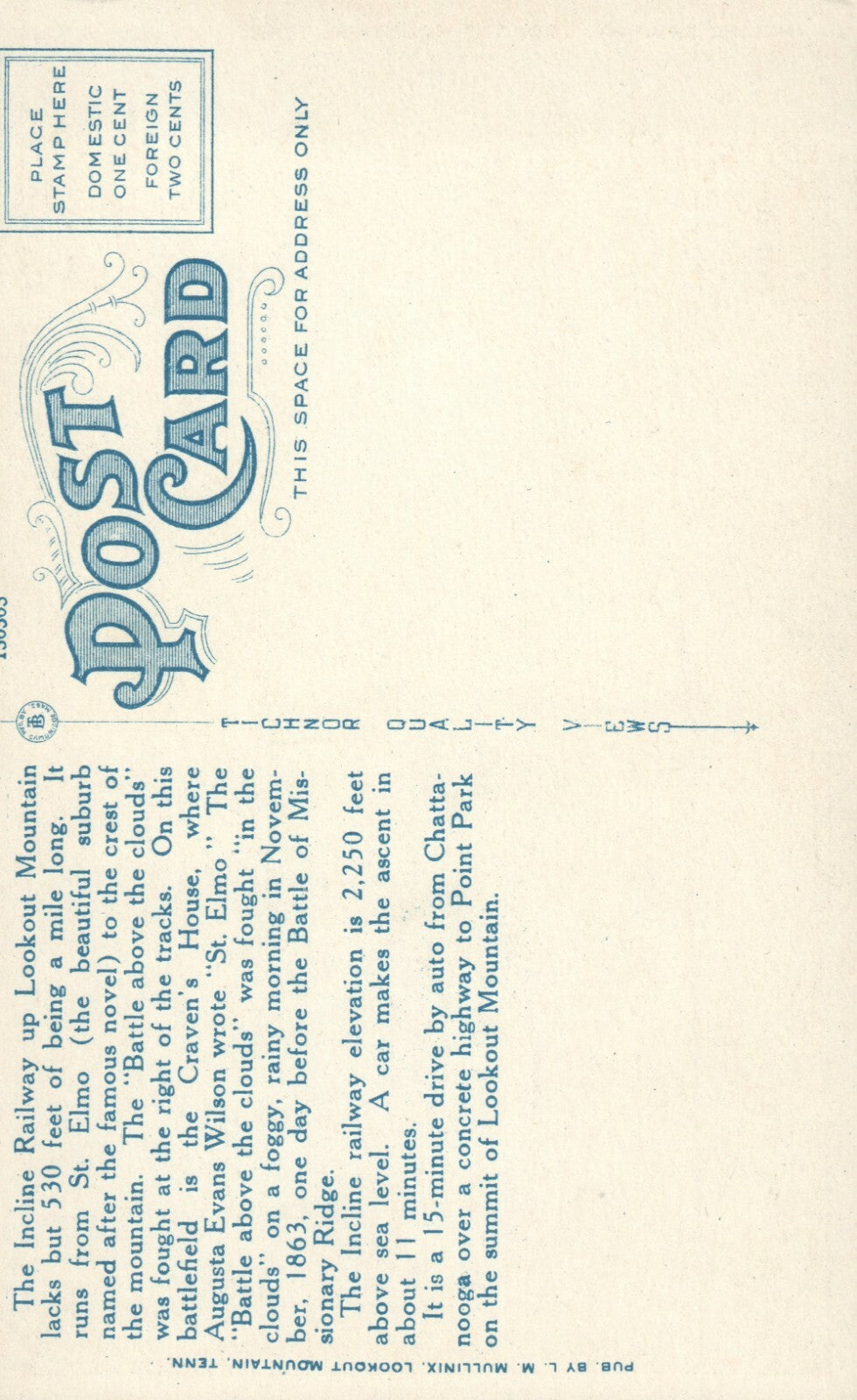 Incline Railway Lookout Mountain Scenic View TN Tennessee Postcard