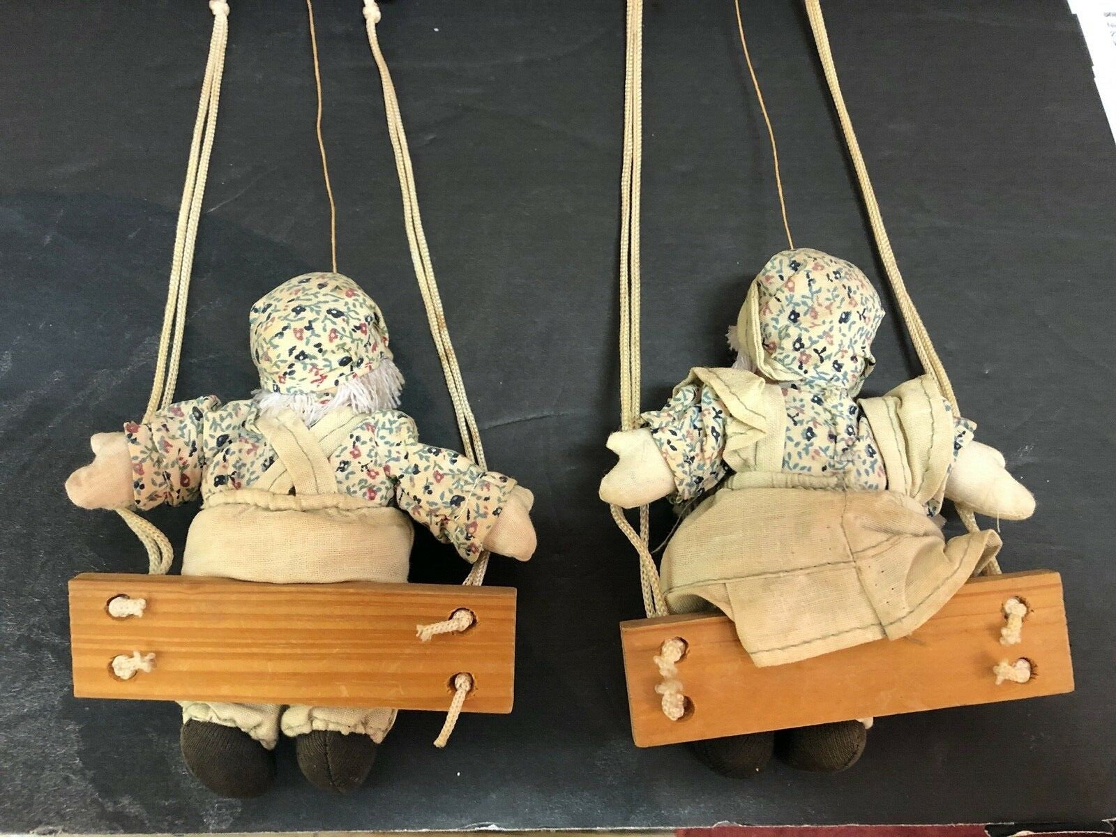 2 Lidco Swinging Doll Porcelain Face Marionette/Wood Swings On Swing Boy Girl  