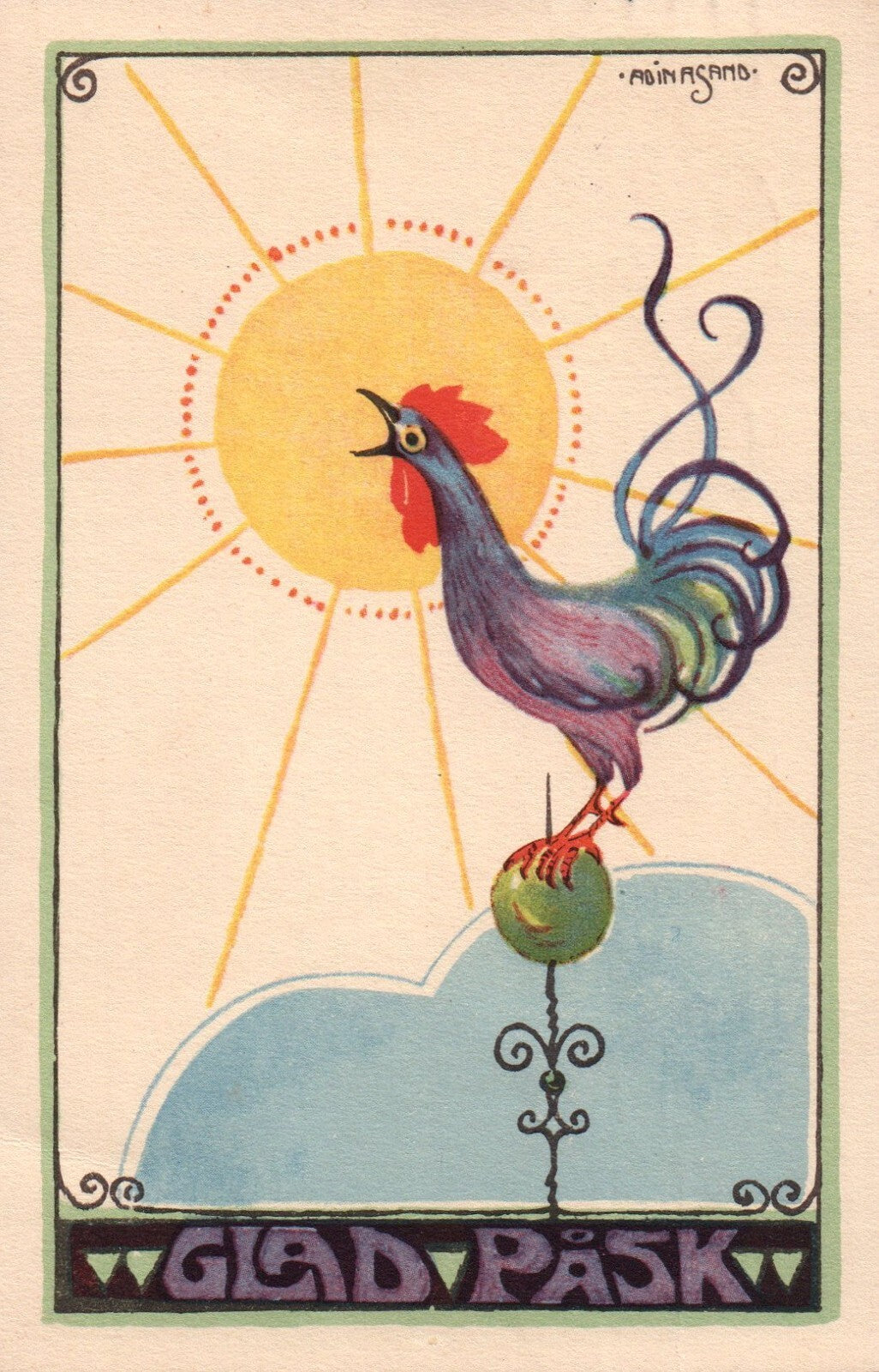 Glad Pask Adina Sand Sweden Artist Rooster Crows Easter