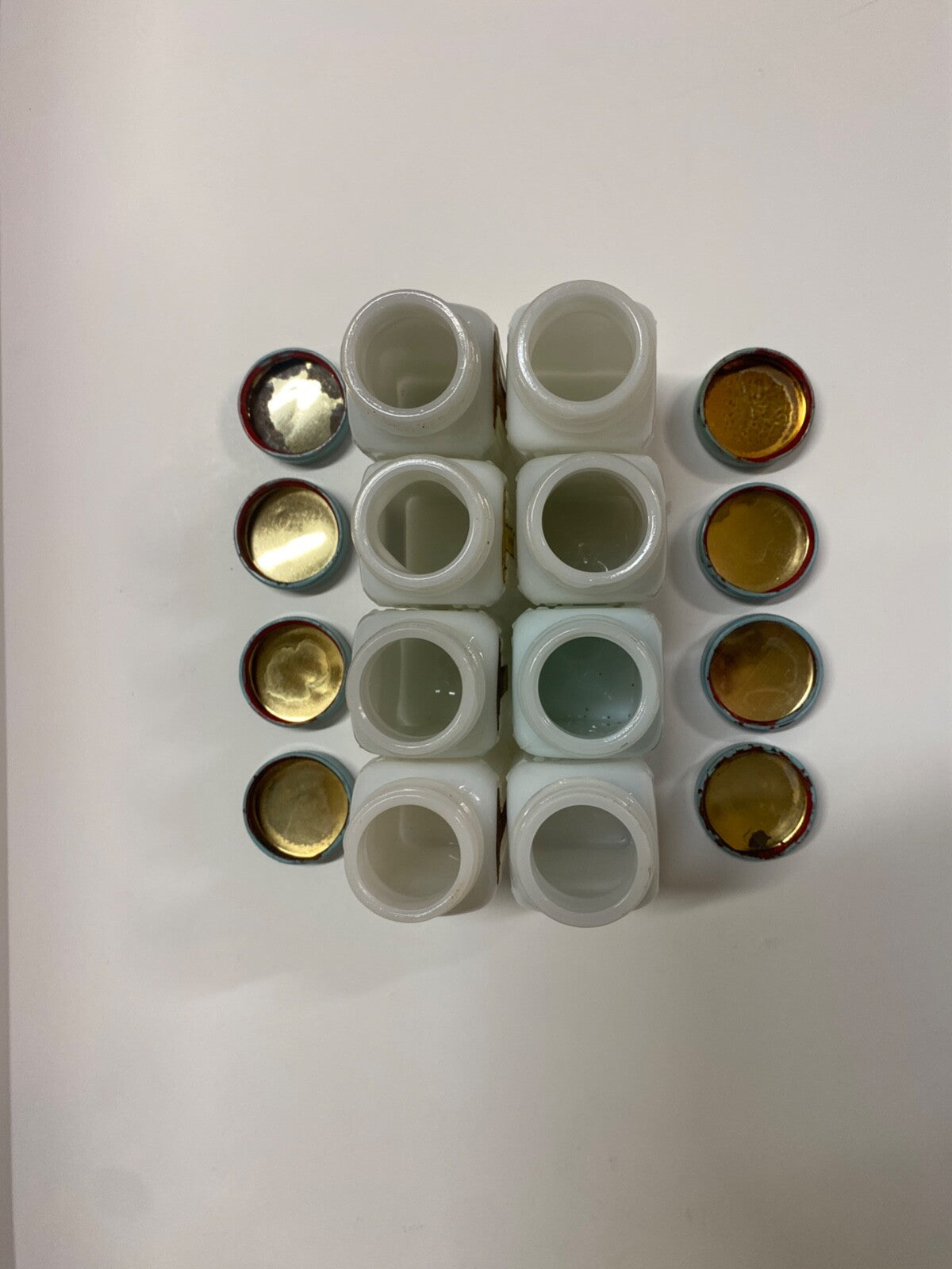 Vintage Griffith's Mid-Century Milk Glass Spice Jar Set of 8 Sage Blue/Green Lid