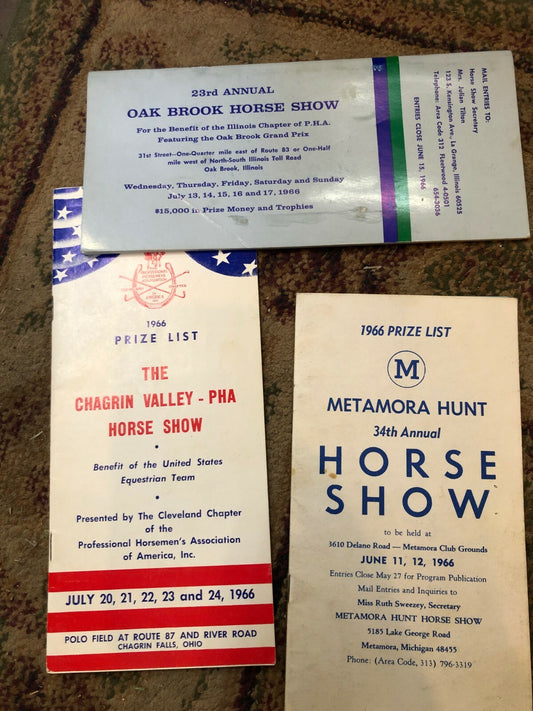 Lot of 3 1966 Horse Show Programs Chagrin Valley Ohio LaGrange IL Metamora MI
