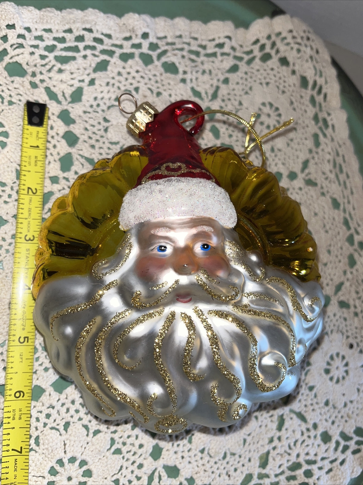 Vintage Santa Double Sided, Mercury Glass Christmas Ornament
