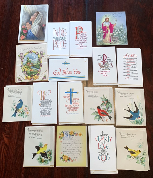 Lot of 17 Vintage Religious Greeting Cards with Embellishments