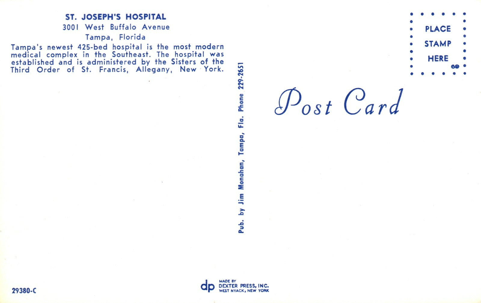 St Josephs Hospital Tampa Florida Hospital Postcard Catholic 