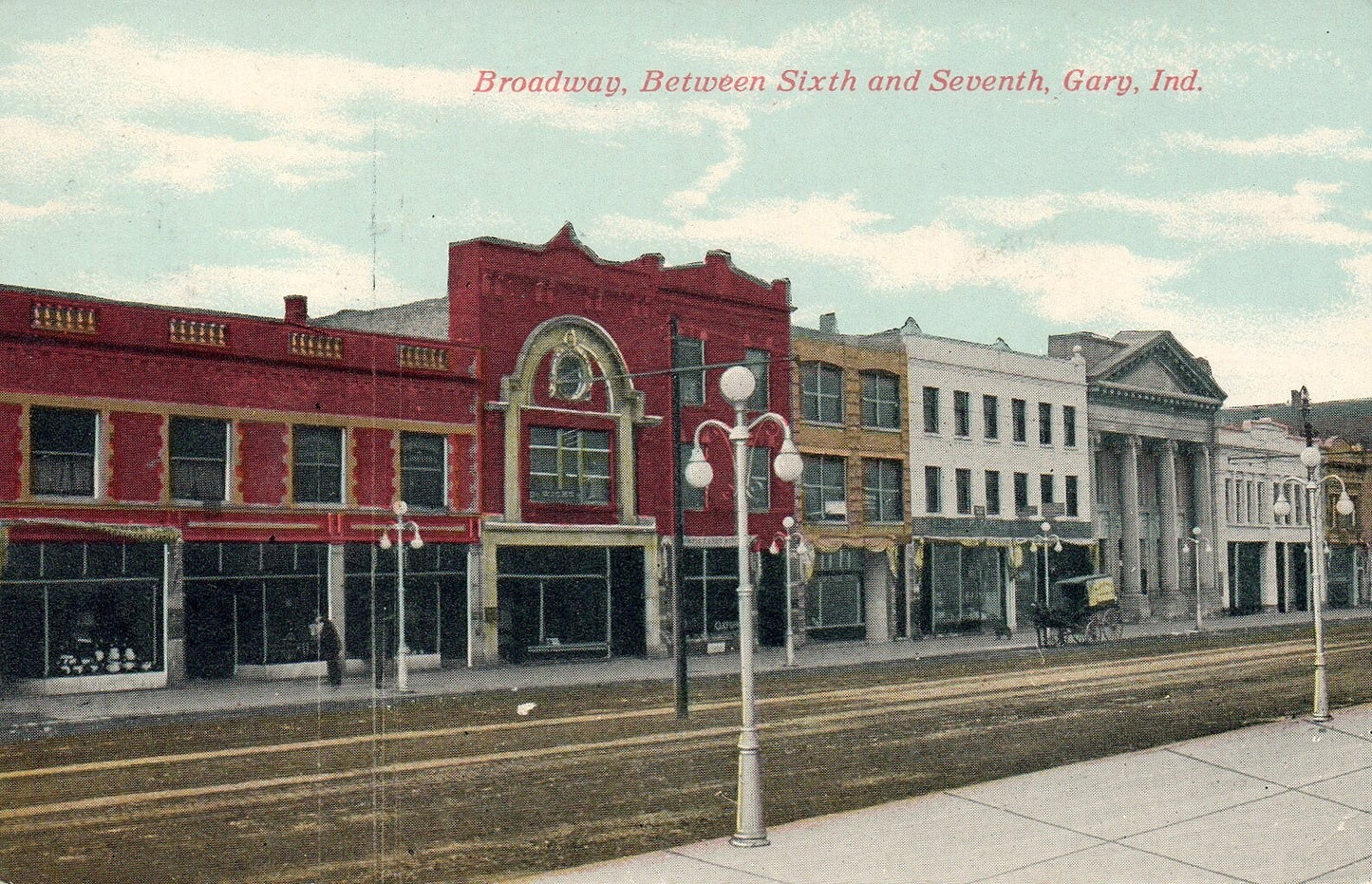 Broadway Between Sixth & Seventh Streets in Gary Indiana IN Vintage Postcard