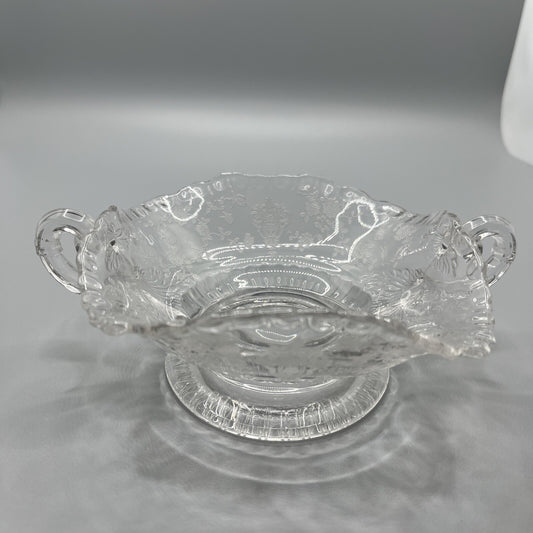 VINTAGE CAMBRIDGE GLASS ROSE POINT ETCH CANDY DISH ELEGANT