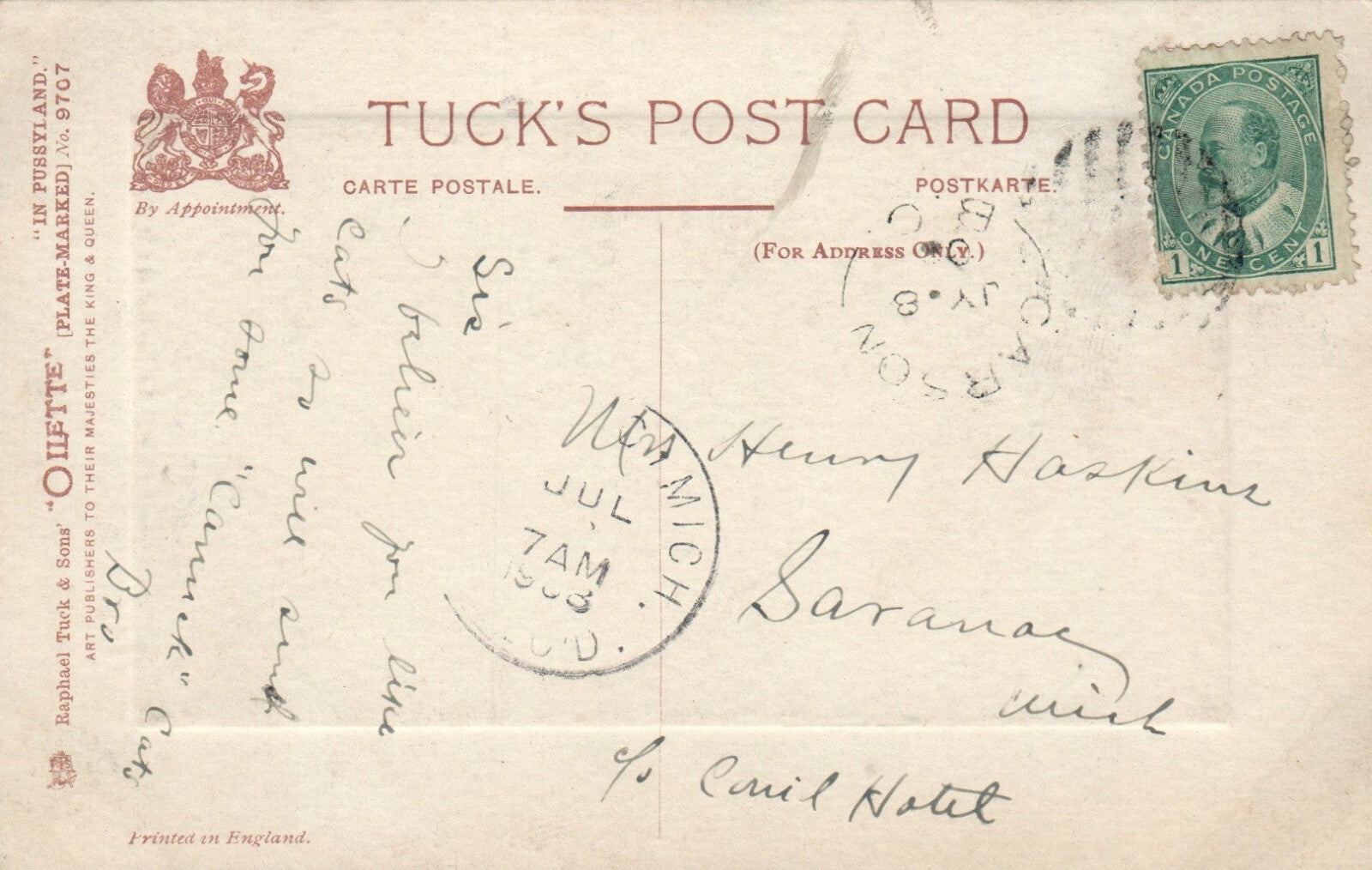 Tuck POSTCARD BRITISH CATS SIGNED COBBE "HOME SWEET HOME"