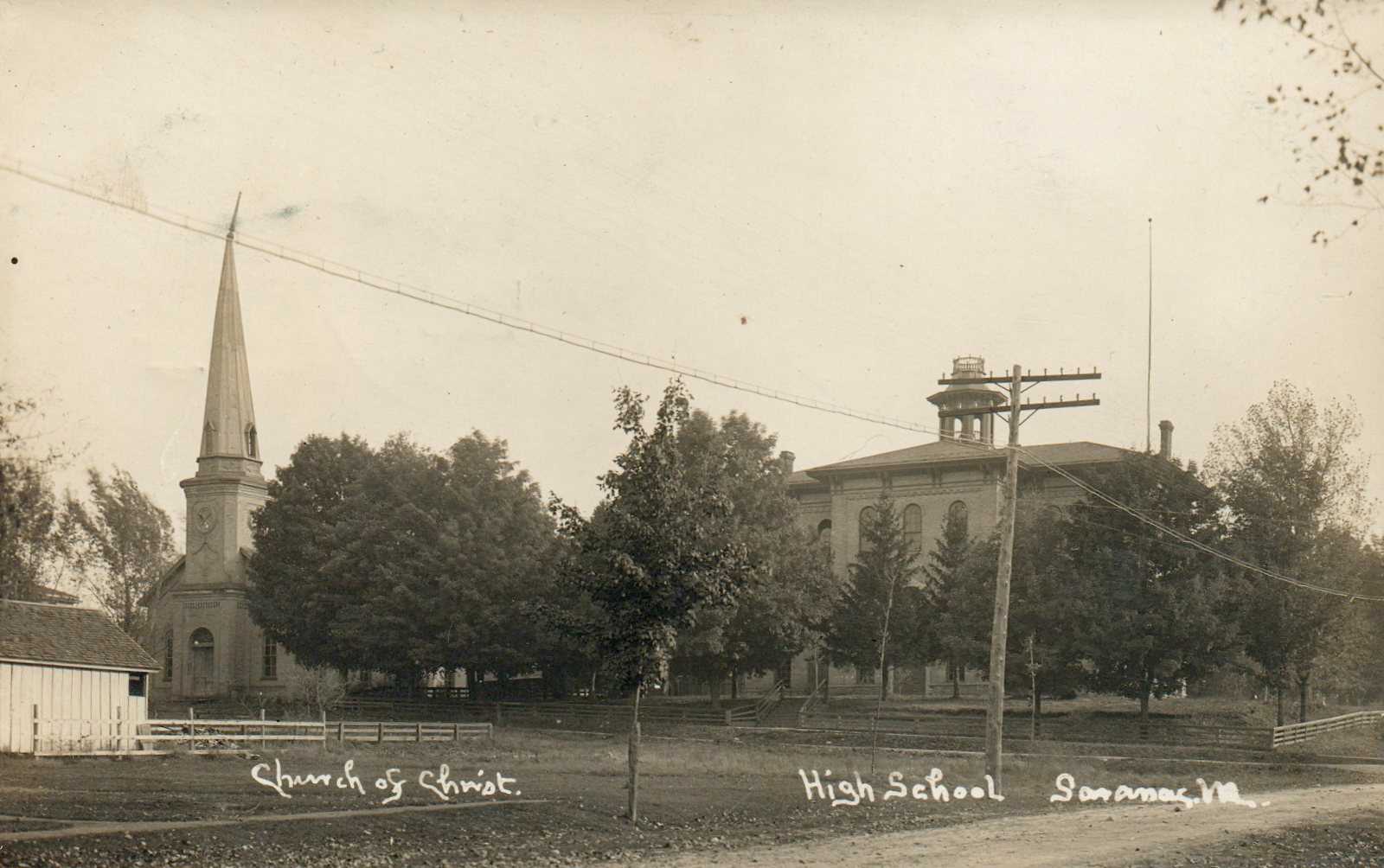 Real Photo Church Of Christ High School Saranac  Michigan MI Postcard
