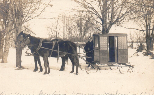 Abe Cudney Delivering Mail by Horse Sled in Alto Michigan Postcard