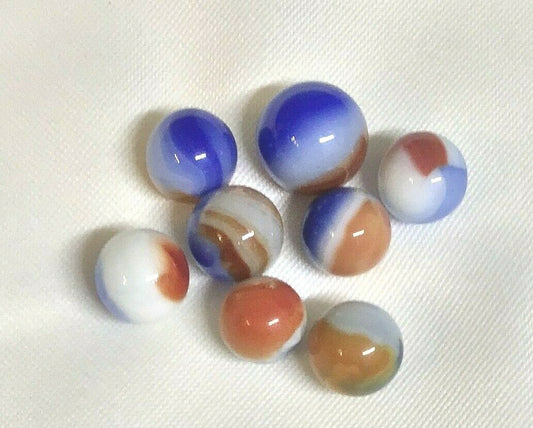 Lot of 8 Vintage Akro Agate Pepsi Patriotic Colored Marbles