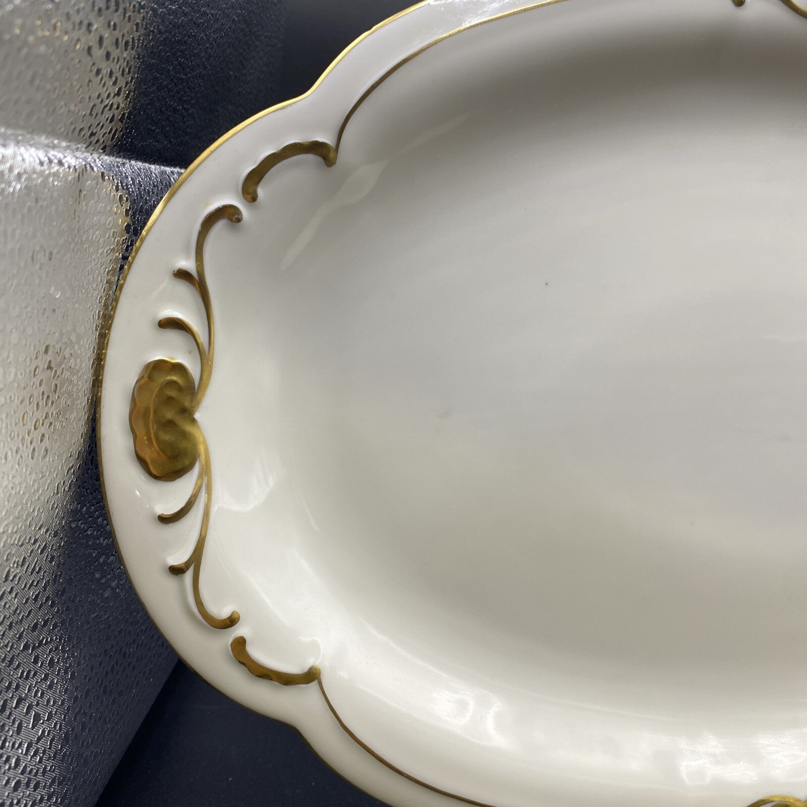 RARE Large 16" x 10 1/4" Waldershof Bavaria SERVING Platter Cream with Gold Rim