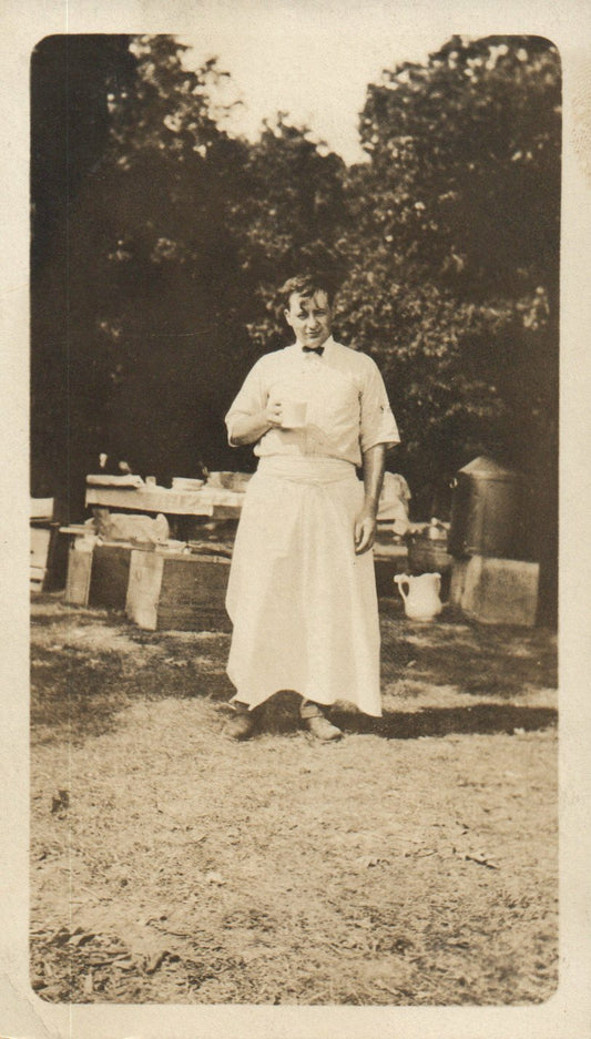 Real Photo  Man Waiter holding coffee Vintage 5" x 3" photograph