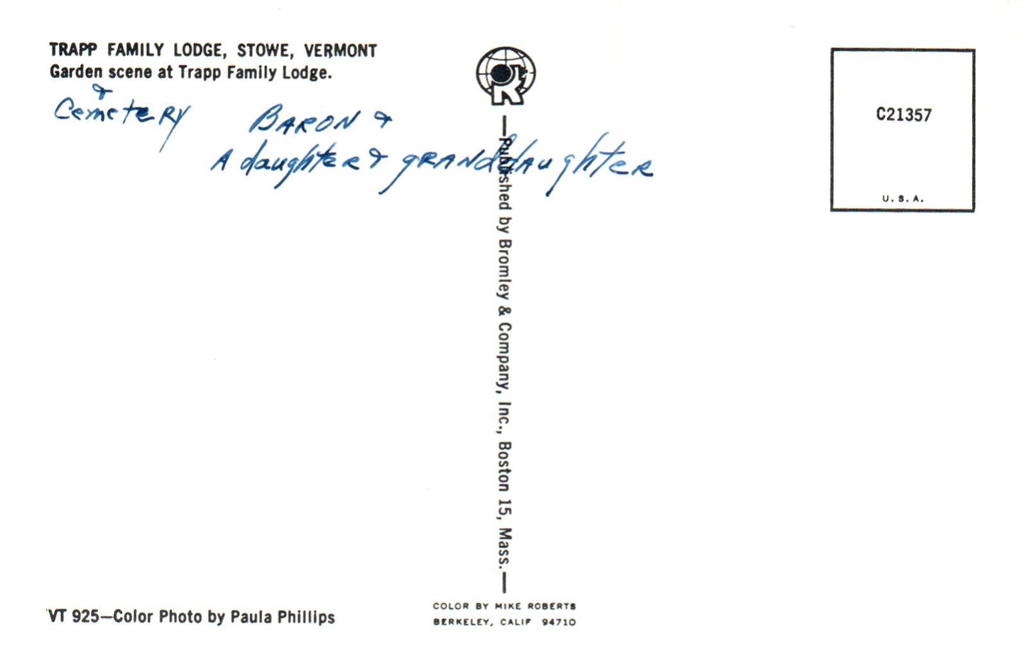 Garden Scene at the Trapp Family Lodge in Stowe VT Vermont Postcard