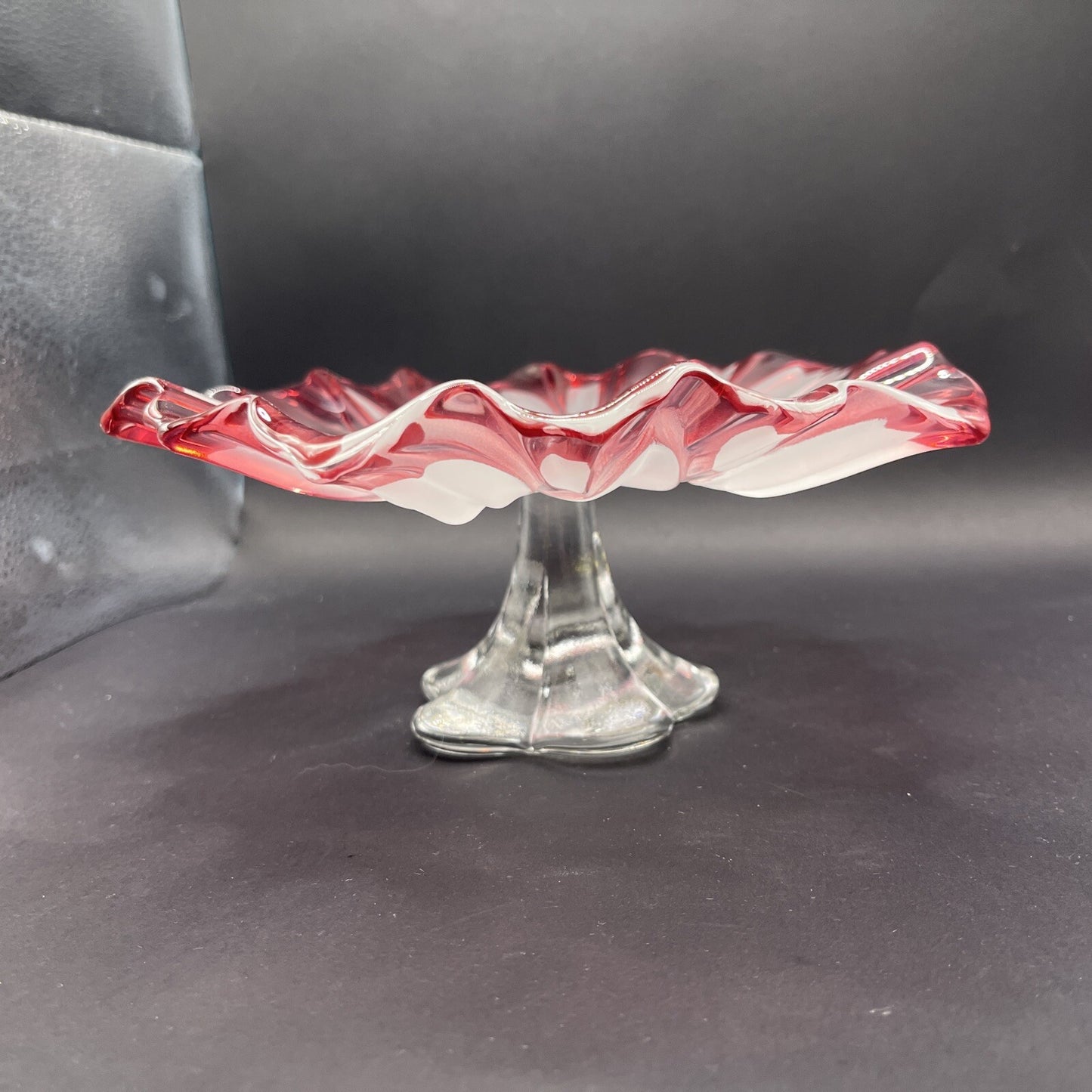 Mikasa Waltherglass Germany Tulips Pink Crystal Pedestal Compote Server